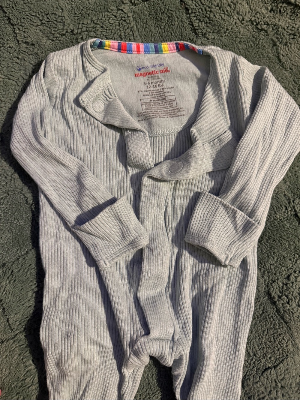Magnetic Me Light Gray Ribbed Baby Footed Romper